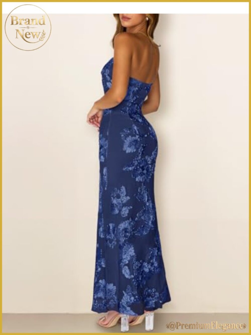 MEROKEETY Women Strapless 3D Floral Bodycon Maxi Dress Wedding Guest - Picture 3 of 6